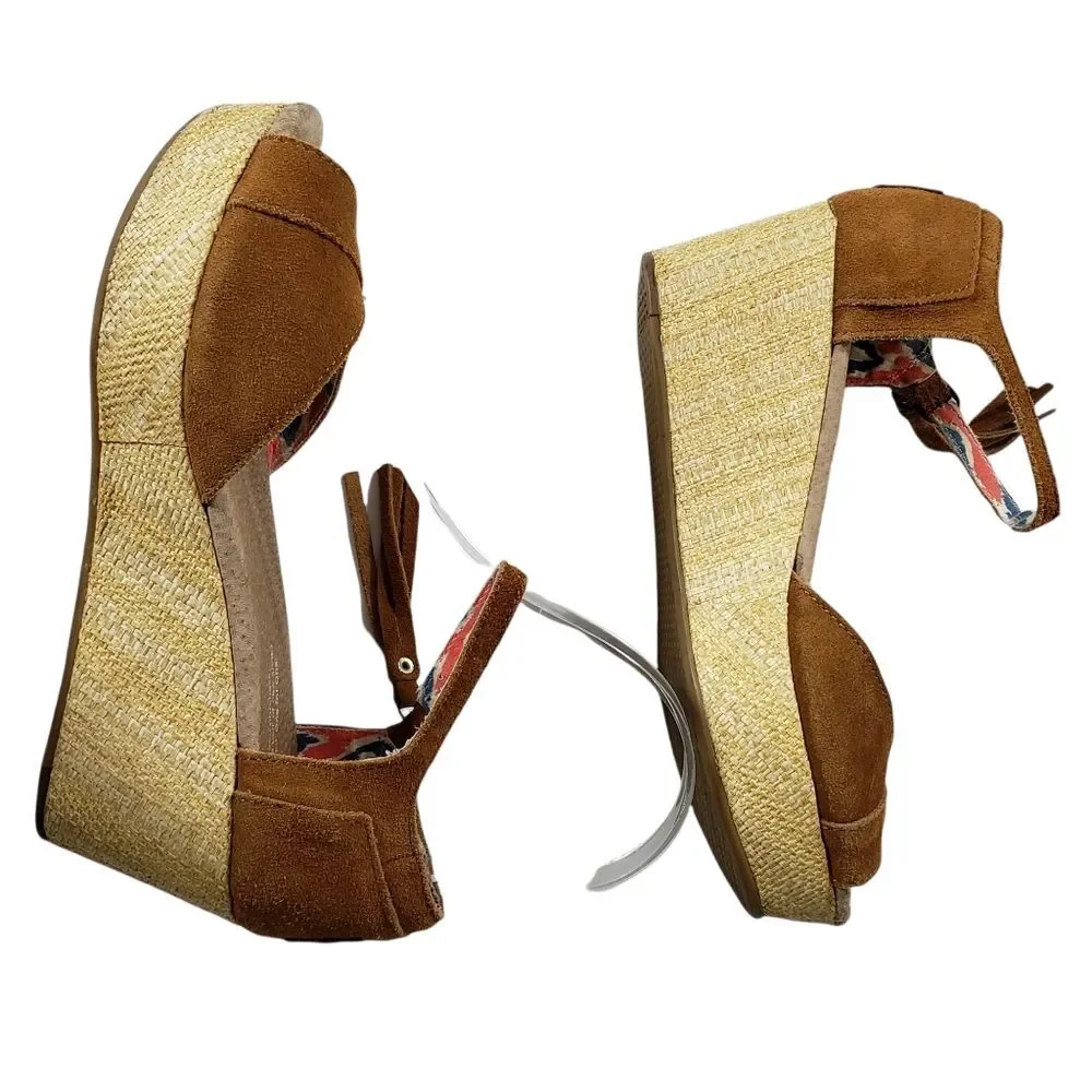 1 Day SALE Tom's Suede platform wedge tassel ankle strap - Picture 7 of 11